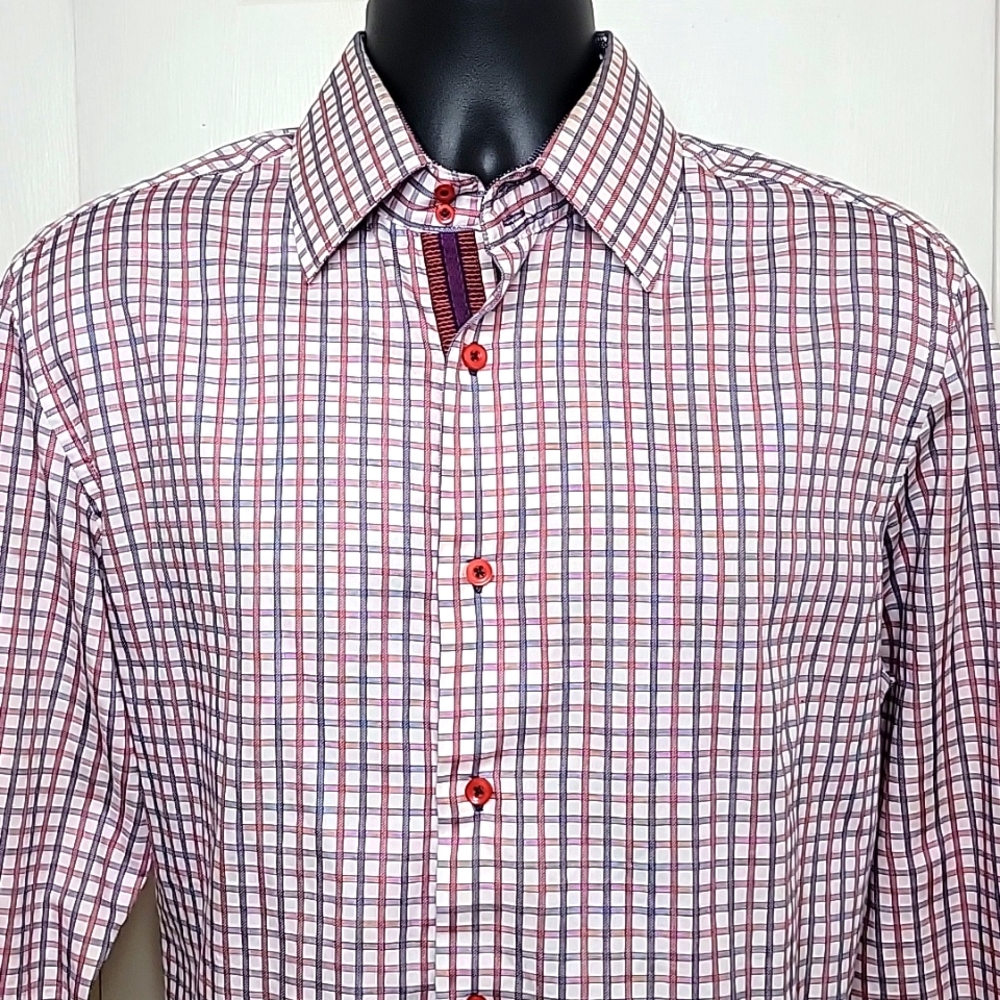 Inserch Red & Blue Checked Shirt with contrast blue Cuffs and Collar Size L